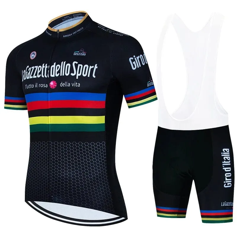 Tour Of Italy Herren-Radtrikot-Sets, kurzärmelig, Fahrradbekleidung, atmungsaktives Radtrikot, Trägerhose
