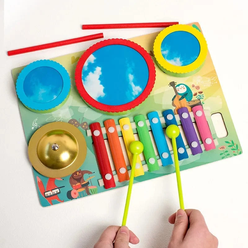 Kinder-Musical-Xylophon Montessori Baby-Musical-Spielzeug Holz-Schlaginstrumente Drum Set Lernen Lernspielzeug für Kleinkinder