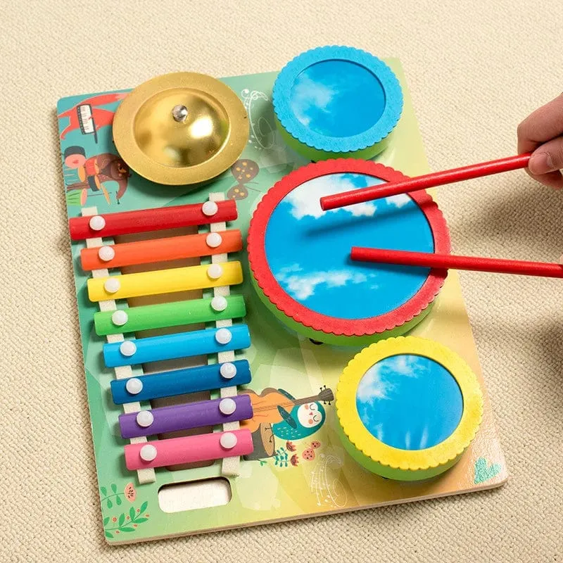 Kinder-Musical-Xylophon Montessori Baby-Musical-Spielzeug Holz-Schlaginstrumente Drum Set Lernen Lernspielzeug für Kleinkinder