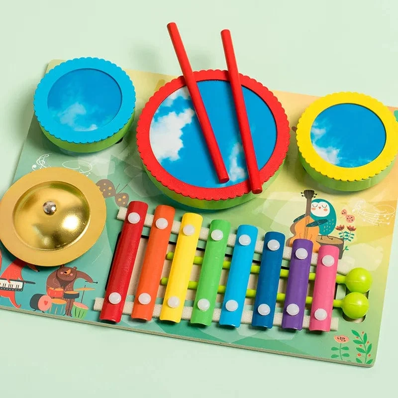 Kinder-Musical-Xylophon Montessori Baby-Musical-Spielzeug Holz-Schlaginstrumente Drum Set Lernen Lernspielzeug für Kleinkinder