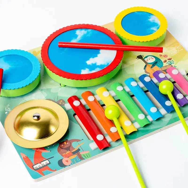 Kinder-Musical-Xylophon Montessori Baby-Musical-Spielzeug Holz-Schlaginstrumente Drum Set Lernen Lernspielzeug für Kleinkinder