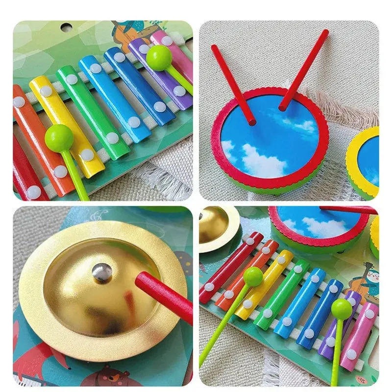 Kinder-Musical-Xylophon Montessori Baby-Musical-Spielzeug Holz-Schlaginstrumente Drum Set Lernen Lernspielzeug für Kleinkinder