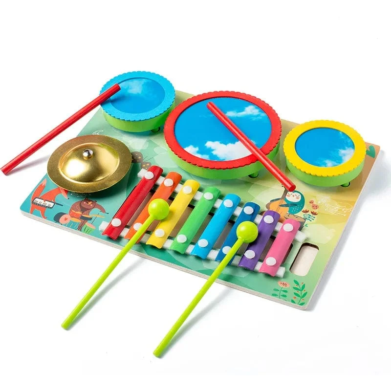 Kinder-Musical-Xylophon Montessori Baby-Musical-Spielzeug Holz-Schlaginstrumente Drum Set Lernen Lernspielzeug für Kleinkinder