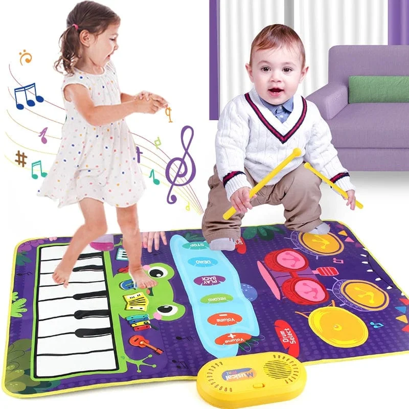 2-in-1-Klaviermatte für Kinder, Klaviertastatur und Jazztrommel, Musik, Touch-Play-Teppich, Baby, Kleinkinder, Musikinstrument, Lernspielzeug, Geschenk