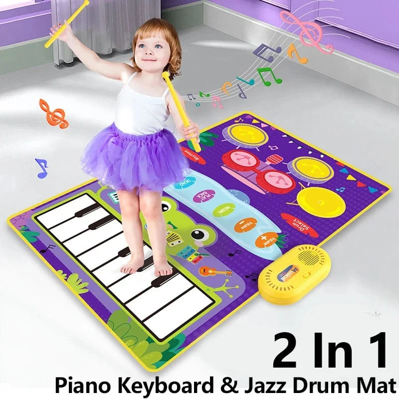 2-in-1-Klaviermatte für Kinder, Klaviertastatur und Jazztrommel, Musik, Touch-Play-Teppich, Baby, Kleinkinder, Musikinstrument, Lernspielzeug, Geschenk
