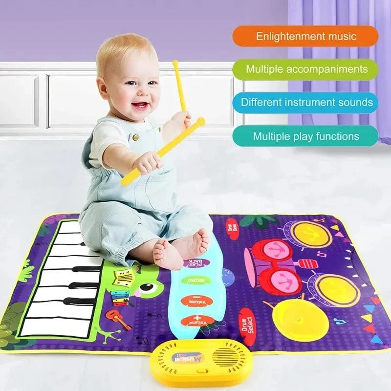 2-in-1-Klaviermatte für Kinder, Klaviertastatur und Jazztrommel, Musik, Touch-Play-Teppich, Baby, Kleinkinder, Musikinstrument, Lernspielzeug, Geschenk