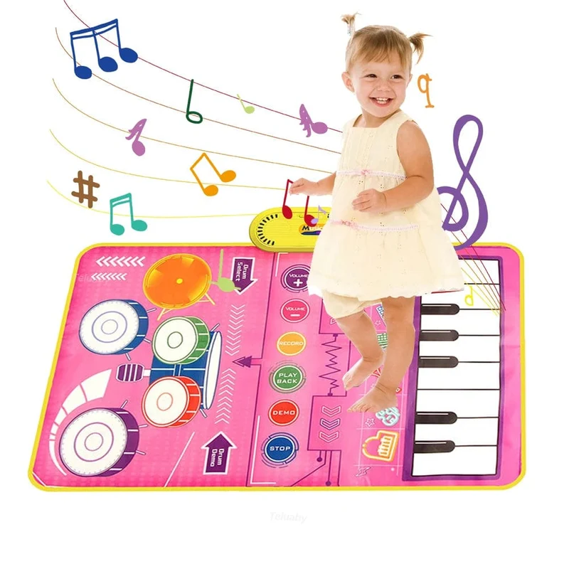 2-in-1-Klaviermatte für Kinder, Klaviertastatur und Jazztrommel, Musik, Touch-Play-Teppich, Baby, Kleinkinder, Musikinstrument, Lernspielzeug, Geschenk
