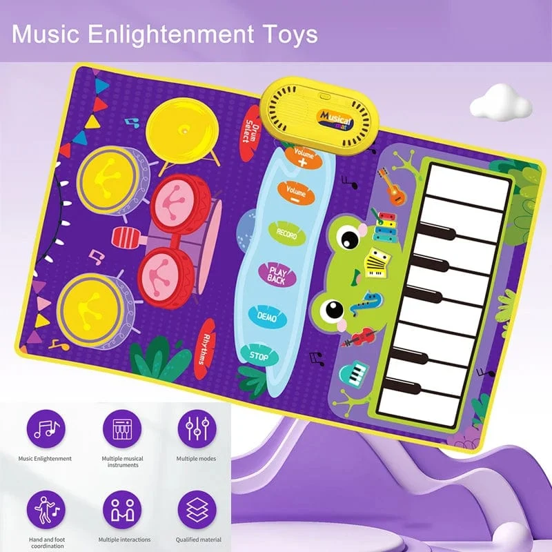 2-in-1-Klaviermatte für Kinder, Klaviertastatur und Jazztrommel, Musik, Touch-Play-Teppich, Baby, Kleinkinder, Musikinstrument, Lernspielzeug, Geschenk