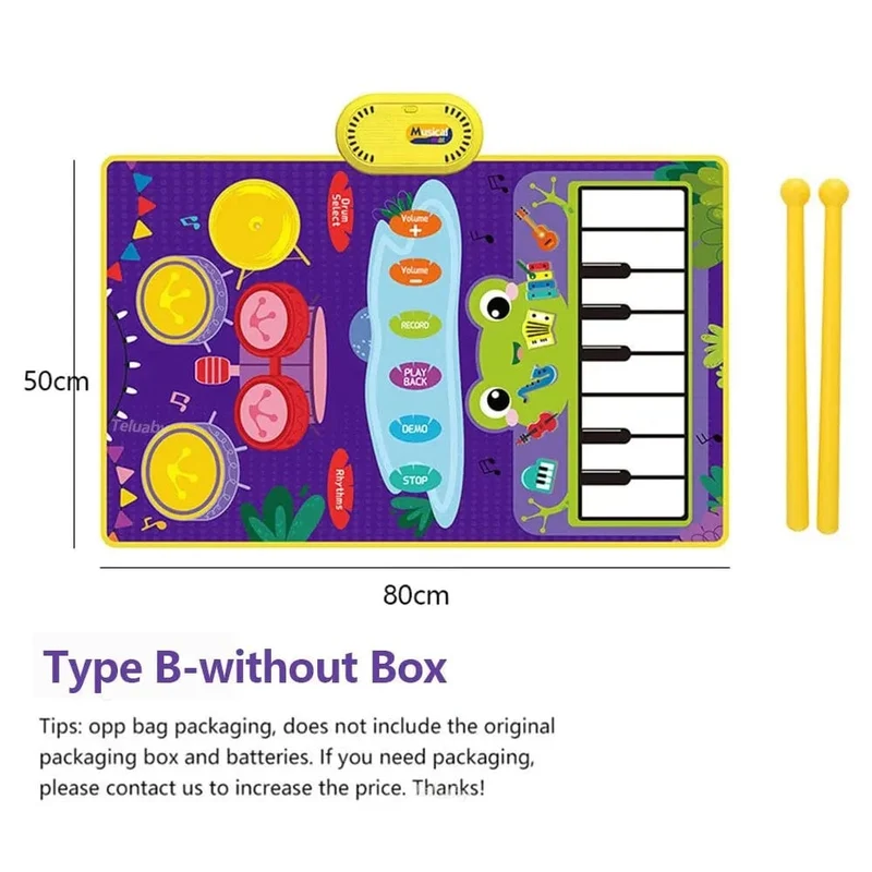 2-in-1-Klaviermatte für Kinder, Klaviertastatur und Jazztrommel, Musik, Touch-Play-Teppich, Baby, Kleinkinder, Musikinstrument, Lernspielzeug, Geschenk