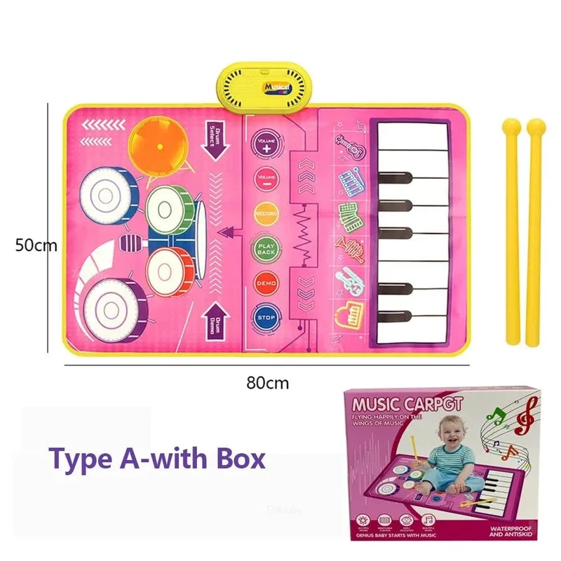 2-in-1-Klaviermatte für Kinder, Klaviertastatur und Jazztrommel, Musik, Touch-Play-Teppich, Baby, Kleinkinder, Musikinstrument, Lernspielzeug, Geschenk