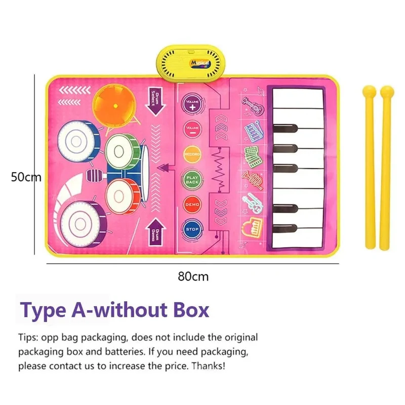 2-in-1-Klaviermatte für Kinder, Klaviertastatur und Jazztrommel, Musik, Touch-Play-Teppich, Baby, Kleinkinder, Musikinstrument, Lernspielzeug, Geschenk