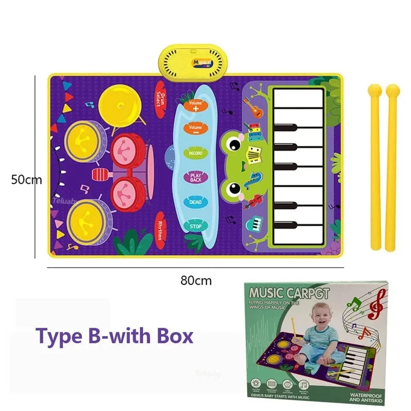 2-in-1-Klaviermatte für Kinder, Klaviertastatur und Jazztrommel, Musik, Touch-Play-Teppich, Baby, Kleinkinder, Musikinstrument, Lernspielzeug, Geschenk