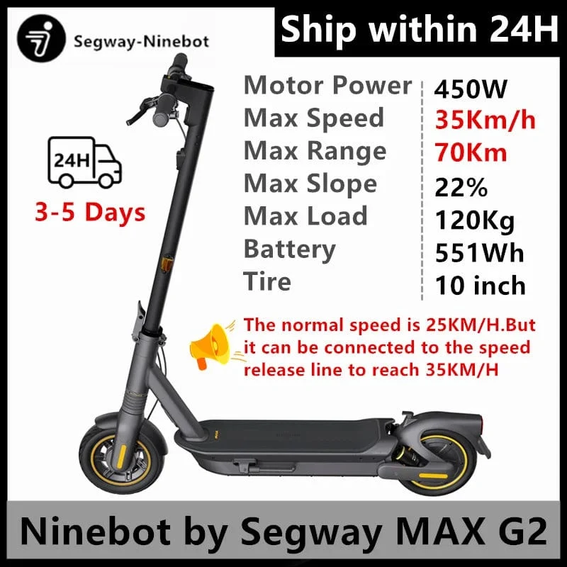EU-LAGER Original Ninebot von Segway MAX G2 Elektroroller 450 W verbesserter Motor 35 km/h Geschwindigkeit 70 km Reichweite KickScooter Schiff in 24 Stunden