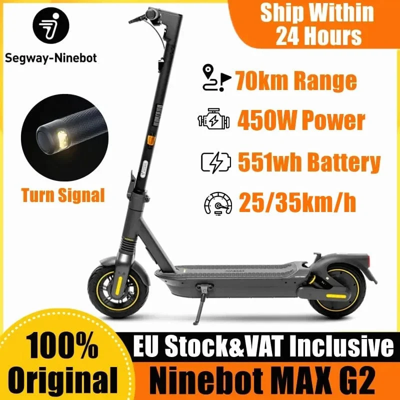 EU-Lager Ninebot By Segway Max G2 Elektroroller 35 km/h Freischaltgeschwindigkeit 70 km Reichweite Update-Motor 450 W Leistungsstarker 25 km/h Kickscooter