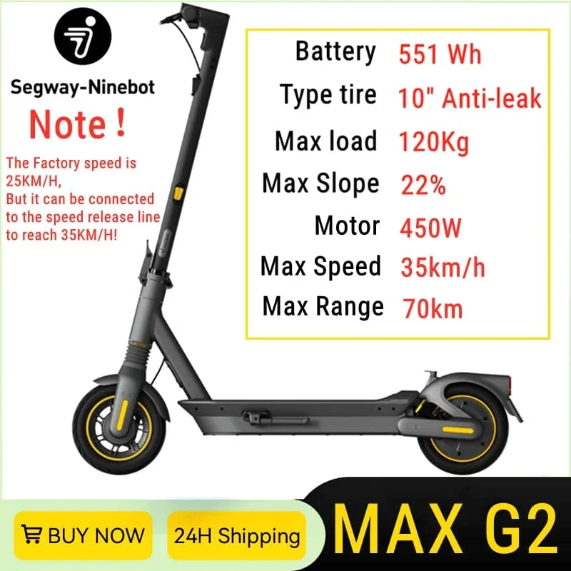 EU-Lager Ninebot By Segway Max G2 Elektroroller 35 km/h Freischaltgeschwindigkeit 70 km Reichweite Update-Motor 450 W Leistungsstarker 25 km/h Kickscooter