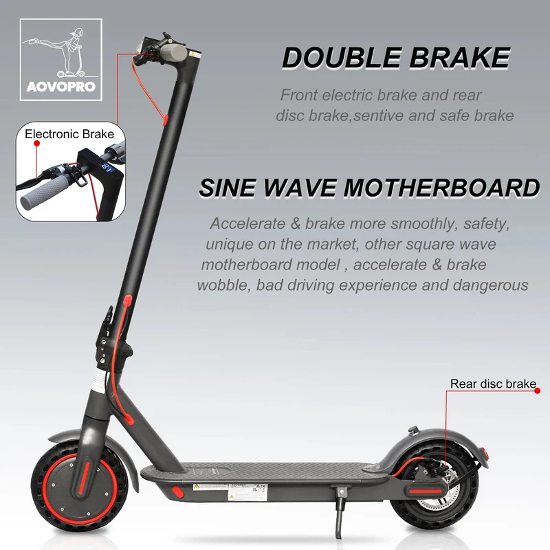 AOVOPRO ES80 Elektroroller 350W Motor 10.5 Ah Akku 31 km/h Höchstgeschwindigkeit 35 km Super Reichweite 8.5 Zoll klappbarer Erwachsener APP Roller