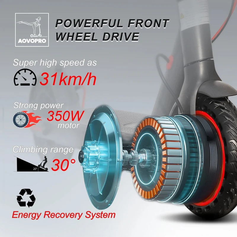 AOVOPRO 7.8-10.5 AH Elektroroller 350 W 31 km/h Faltbarer elektrischer Tretroller 8.5 Zoll APP Smart Escooter für Erwachsene