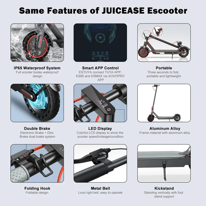 JUICEASE Elektroroller 1000 W/350 W Leistungsstarker Motor 7.5/14.5 Ah Akku Faltbarer Escooter 8.5/10 Zoll Anti-Skip-Reifen für Erwachsene