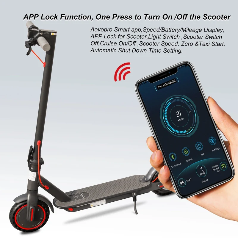 AOVOPRO ES80 Elektroroller 350 W Motor 10.5 Ah Akku 31 km/h Geschwindigkeit 8.5 Zoll APP Smart Folding M365 Pro Elektro-Tretroller