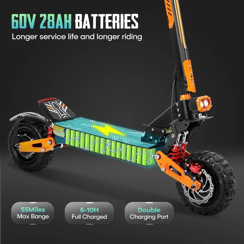 Z36 Elektroroller, 5600 W, Doppelmotor, 60 V, 28 Ah, 85 km/h, Aluminiumbatterie, 11-Zoll-Reifen, zusammenklappbare Offroad-Elektroroller