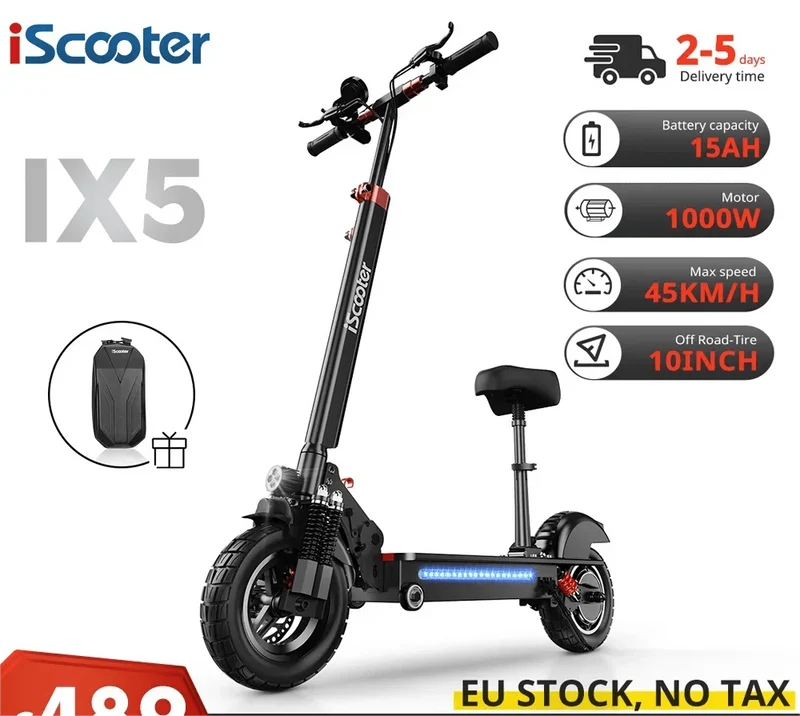 Elektroroller iScooter IX4/IX5/IX6 800W 1000W Leistungsstarker Motor 48V17.5AH Elektro-Trittroller 10 Zoll 11 Zoll Fat Tire E-Scooter