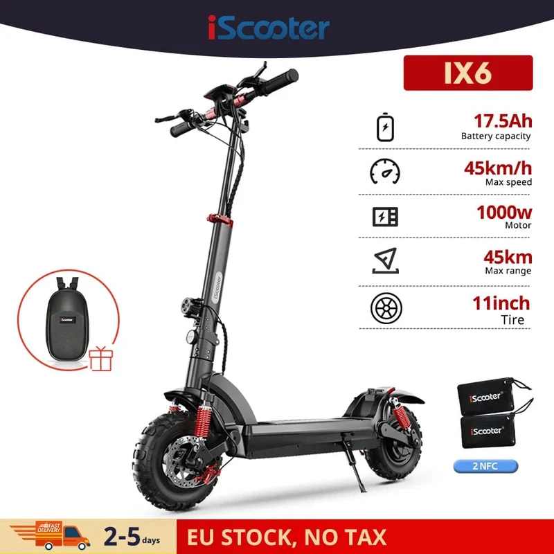 Elektroroller iScooter IX4/IX5/IX6 800W 1000W Leistungsstarker Motor 48V17.5AH Elektro-Trittroller 10 Zoll 11 Zoll Fat Tire E-Scooter