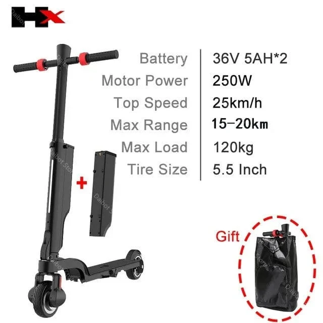 HX X6 zusammenklappbarer Elektroroller, zweirädriger Elektroroller, tragbarer Mini-Rucksack, E-Scooter, Elektrofahrrad, E-Bike