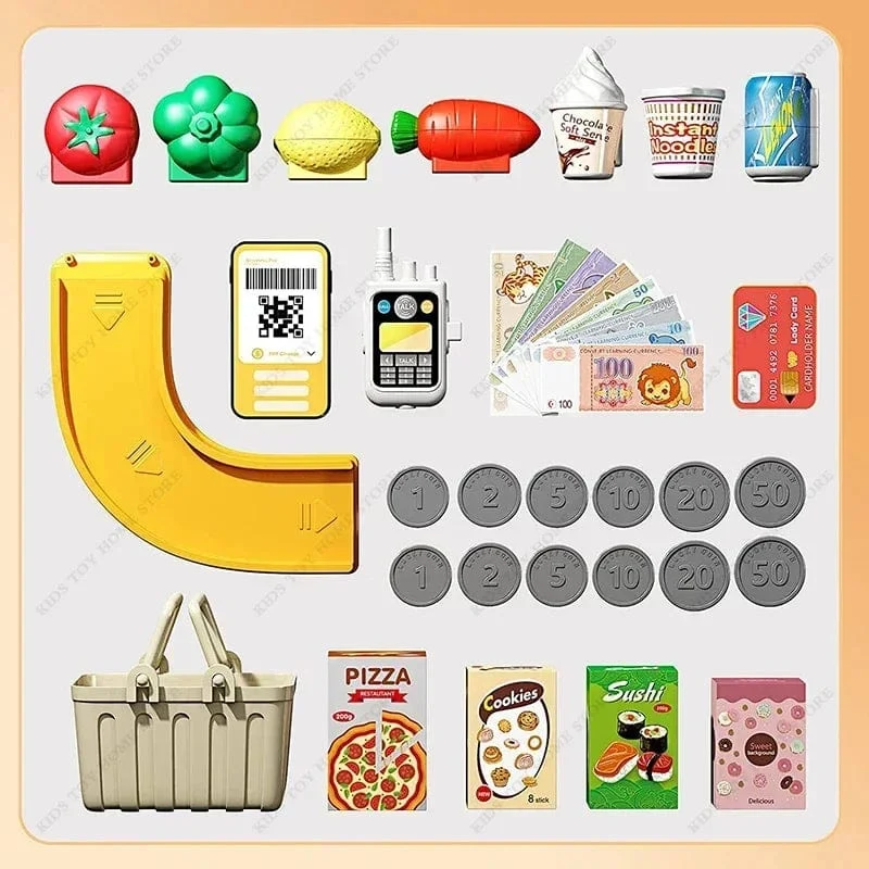 Rollenspiel-Rechner, Registrierkasse, Spielzeug, Supermarkt, Laden, Kassierer, mit Scanner, Mikrofon, Kreditkarte, Geschenke für Kinder