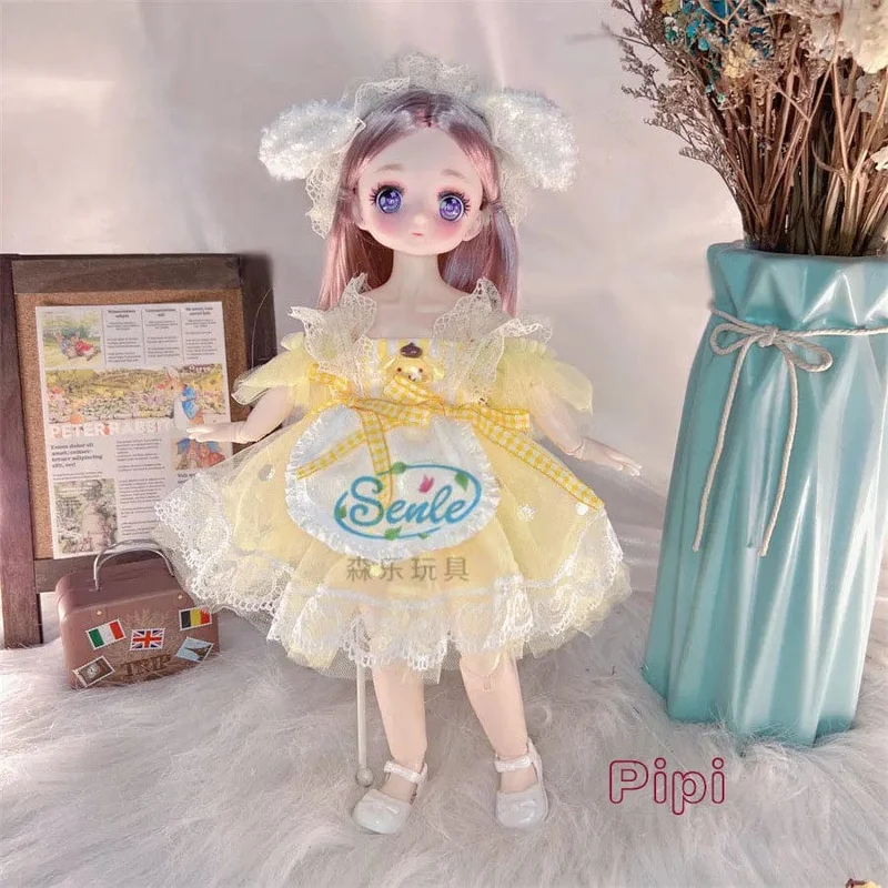 Hübsche Anime 1/6 Bjd Byte Puppen für Mädchen von 6 bis 10 Jahren, Kugelgelenk-Comic-Gesichtspuppe, 30 cm, mit Kleidern, Kleidung, Dress Up Girl