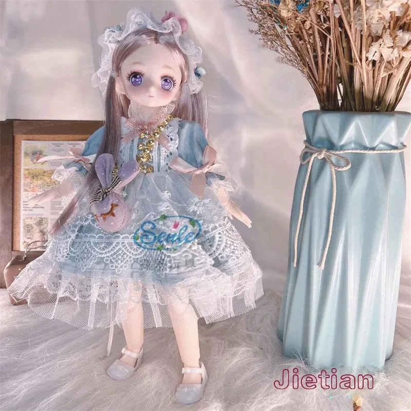 Hübsche Anime 1/6 Bjd Byte Puppen für Mädchen von 6 bis 10 Jahren, Kugelgelenk-Comic-Gesichtspuppe, 30 cm, mit Kleidern, Kleidung, Dress Up Girl