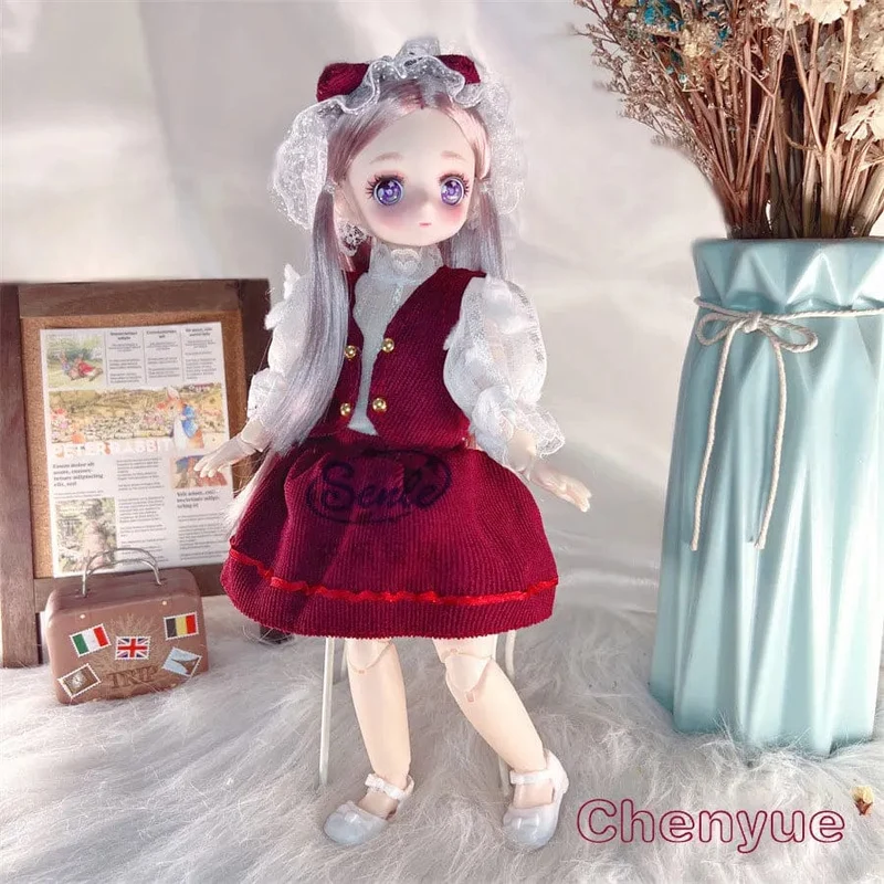Hübsche Anime 1/6 Bjd Byte Puppen für Mädchen von 6 bis 10 Jahren, Kugelgelenk-Comic-Gesichtspuppe, 30 cm, mit Kleidern, Kleidung, Dress Up Girl