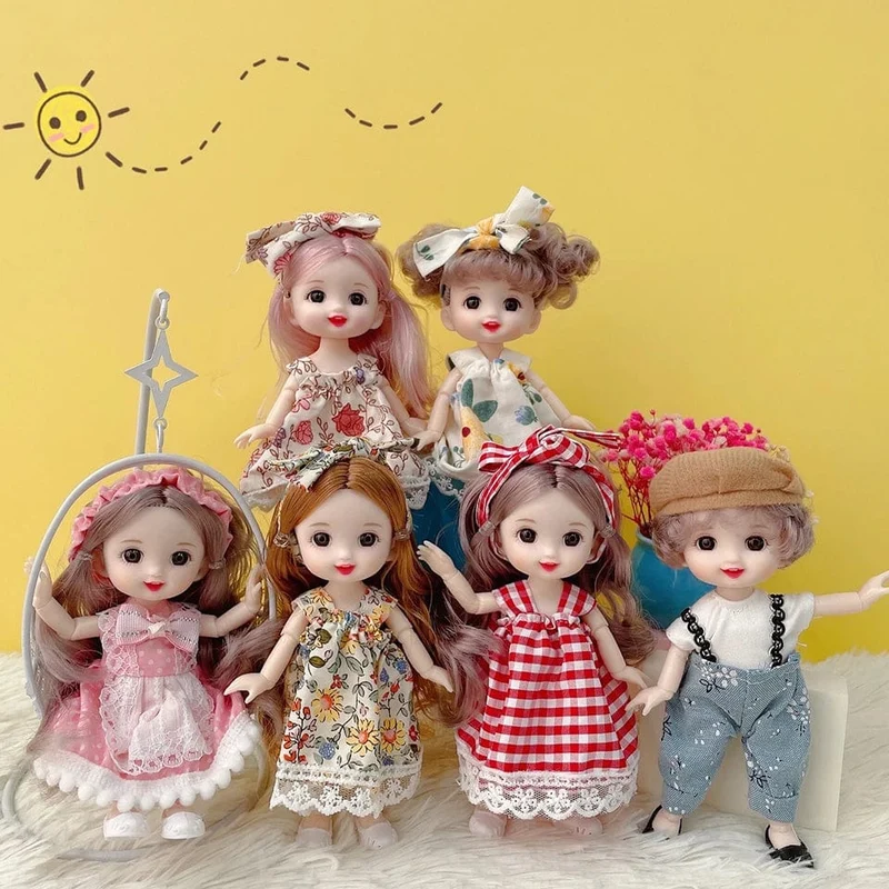 Neue 16 cm BJD Mini Puppe 13 Bewegliche Gelenk Mädchen Baby 3D Großen Augen Schöne DIY Spielzeug Puppe Mit Kleidung Ankleiden 1/12 Mode Puppe