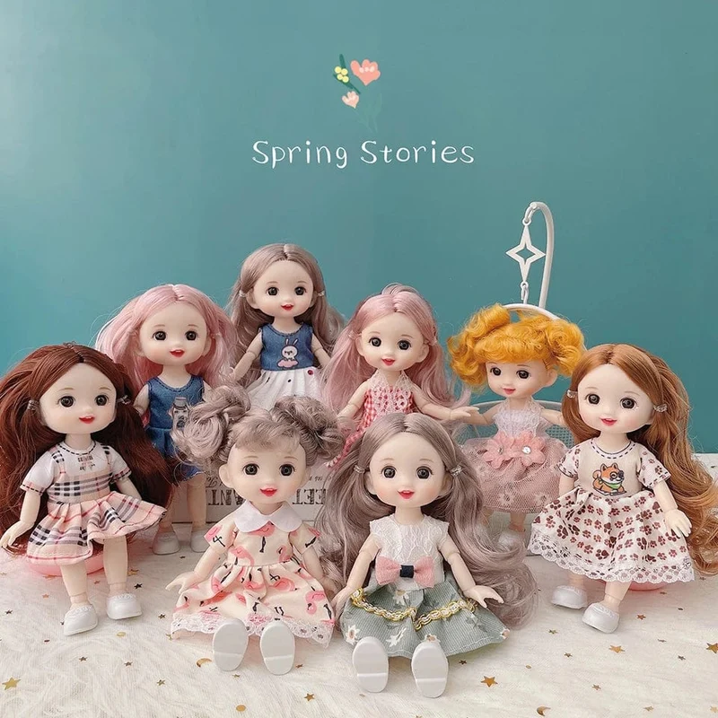 Neue 16 cm BJD Mini Puppe 13 Bewegliche Gelenk Mädchen Baby 3D Großen Augen Schöne DIY Spielzeug Puppe Mit Kleidung Ankleiden 1/12 Mode Puppe