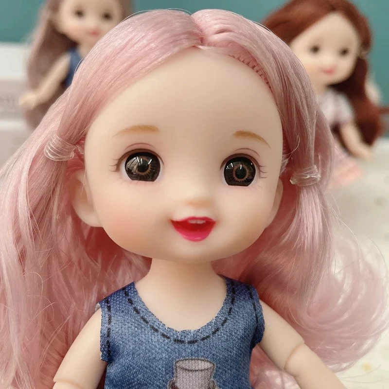 Neue 16 cm BJD Mini Puppe 13 Bewegliche Gelenk Mädchen Baby 3D Großen Augen Schöne DIY Spielzeug Puppe Mit Kleidung Ankleiden 1/12 Mode Puppe