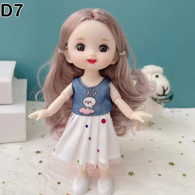 Neue 16 cm BJD Mini Puppe 13 Bewegliche Gelenk Mädchen Baby 3D Großen Augen Schöne DIY Spielzeug Puppe Mit Kleidung Ankleiden 1/12 Mode Puppe