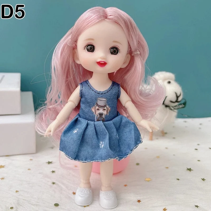 Neue 16 cm BJD Mini Puppe 13 Bewegliche Gelenk Mädchen Baby 3D Großen Augen Schöne DIY Spielzeug Puppe Mit Kleidung Ankleiden 1/12 Mode Puppe
