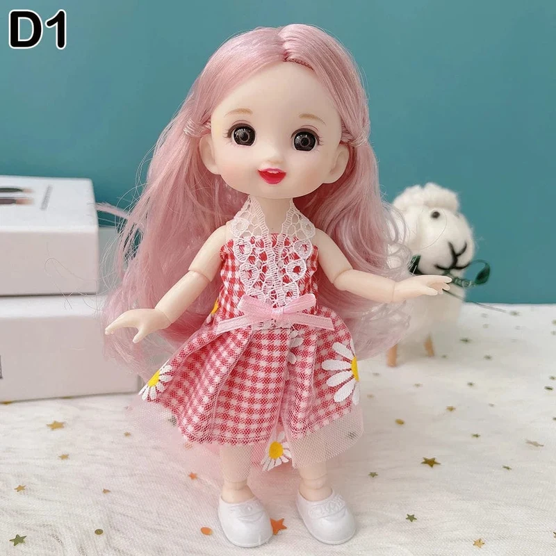 Neue 16 cm BJD Mini Puppe 13 Bewegliche Gelenk Mädchen Baby 3D Großen Augen Schöne DIY Spielzeug Puppe Mit Kleidung Ankleiden 1/12 Mode Puppe