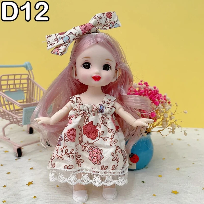 Neue 16 cm BJD Mini Puppe 13 Bewegliche Gelenk Mädchen Baby 3D Großen Augen Schöne DIY Spielzeug Puppe Mit Kleidung Ankleiden 1/12 Mode Puppe