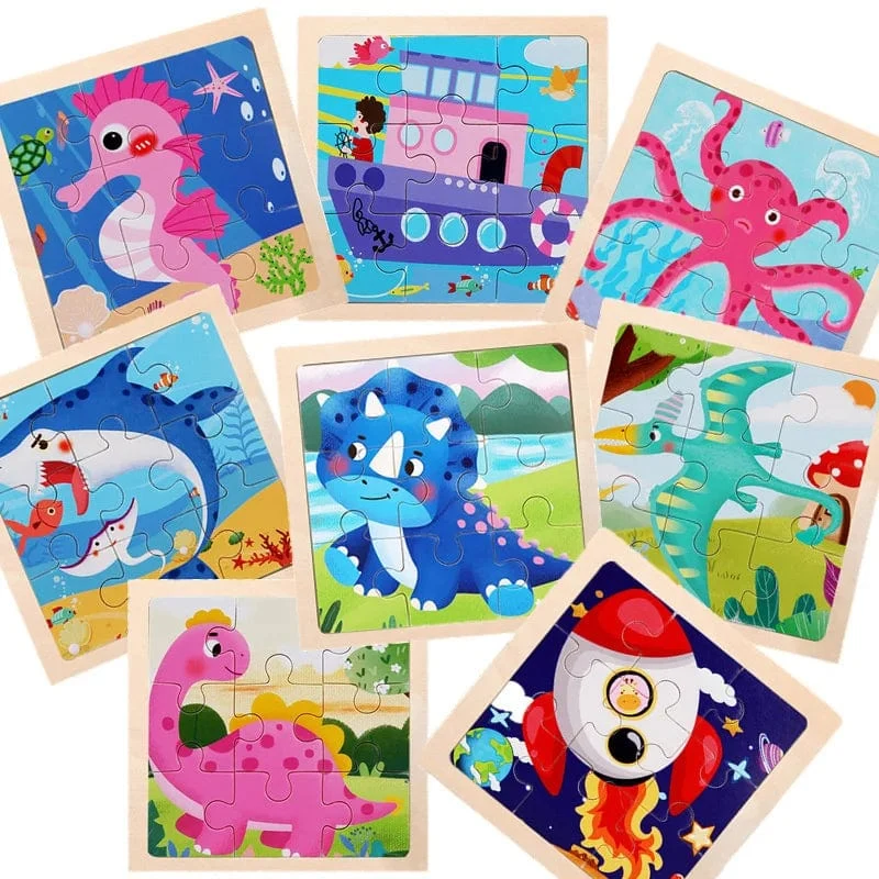 9 Stücke Montessori Holz Kind Spielzeug 3D Kinder Bildungsmaterialien Cartoon Dinosaurier Transport Puzzles Lernspielzeug