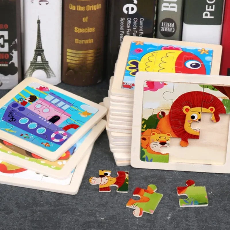 9 Stücke Montessori Holz Kind Spielzeug 3D Kinder Bildungsmaterialien Cartoon Dinosaurier Transport Puzzles Lernspielzeug