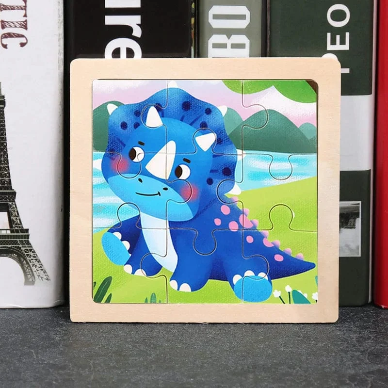 9 Stücke Montessori Holz Kind Spielzeug 3D Kinder Bildungsmaterialien Cartoon Dinosaurier Transport Puzzles Lernspielzeug