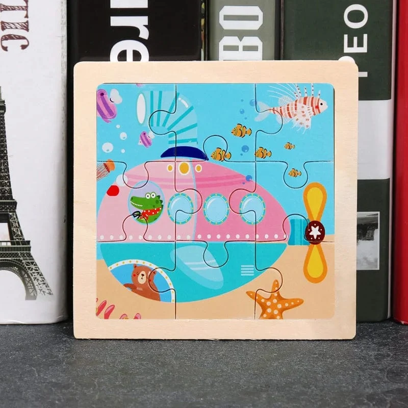 9 Stücke Montessori Holz Kind Spielzeug 3D Kinder Bildungsmaterialien Cartoon Dinosaurier Transport Puzzles Lernspielzeug