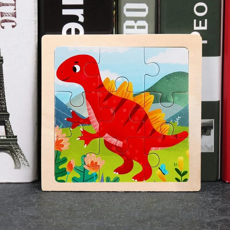 9 Stücke Montessori Holz Kind Spielzeug 3D Kinder Bildungsmaterialien Cartoon Dinosaurier Transport Puzzles Lernspielzeug
