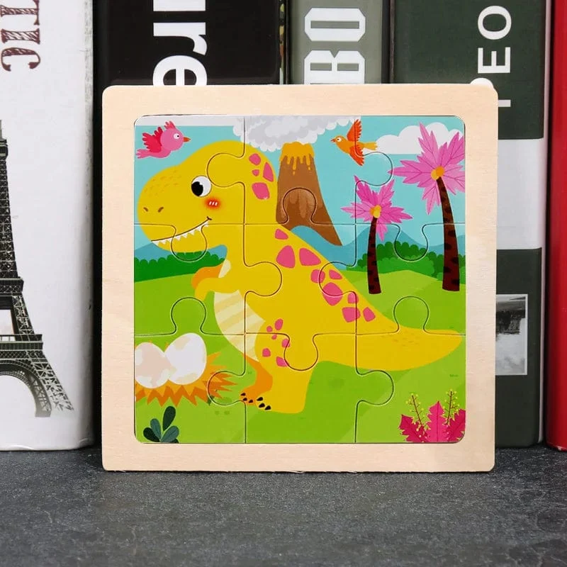 9 Stücke Montessori Holz Kind Spielzeug 3D Kinder Bildungsmaterialien Cartoon Dinosaurier Transport Puzzles Lernspielzeug