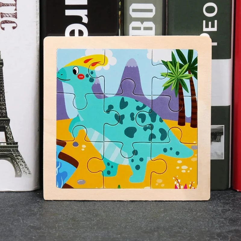 9 Stücke Montessori Holz Kind Spielzeug 3D Kinder Bildungsmaterialien Cartoon Dinosaurier Transport Puzzles Lernspielzeug