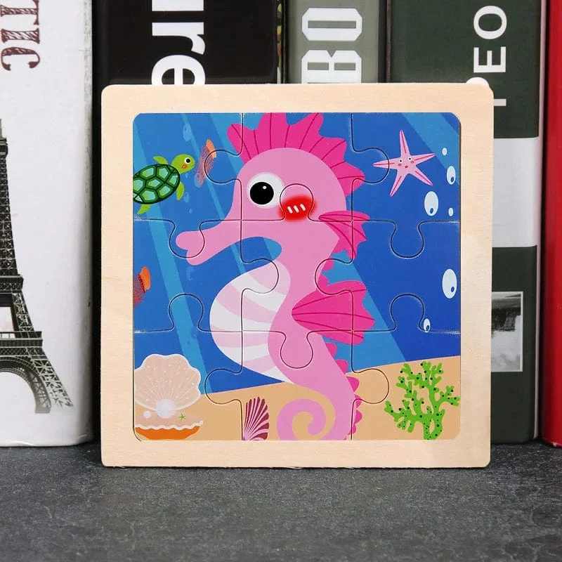9 Stücke Montessori Holz Kind Spielzeug 3D Kinder Bildungsmaterialien Cartoon Dinosaurier Transport Puzzles Lernspielzeug