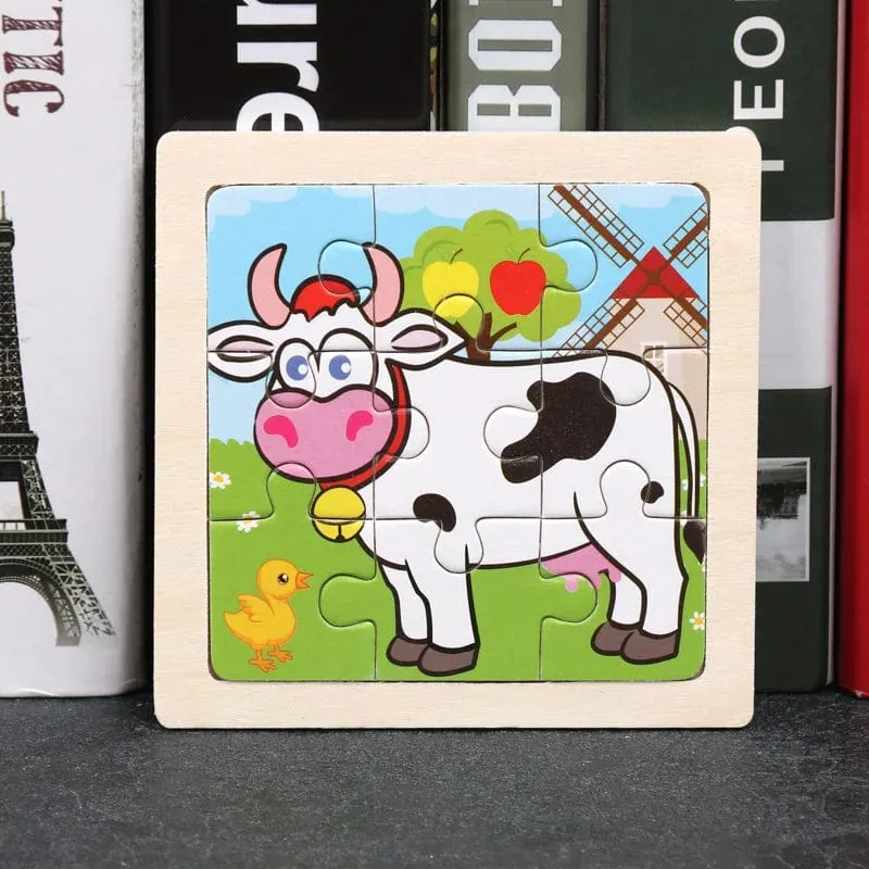 9 Stücke Montessori Holz Kind Spielzeug 3D Kinder Bildungsmaterialien Cartoon Dinosaurier Transport Puzzles Lernspielzeug