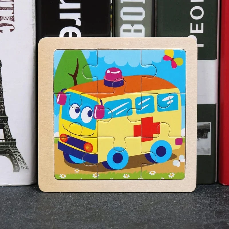 9 Stücke Montessori Holz Kind Spielzeug 3D Kinder Bildungsmaterialien Cartoon Dinosaurier Transport Puzzles Lernspielzeug