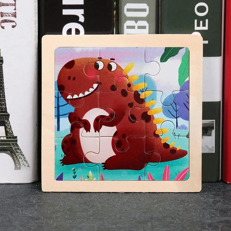 9 Stücke Montessori Holz Kind Spielzeug 3D Kinder Bildungsmaterialien Cartoon Dinosaurier Transport Puzzles Lernspielzeug