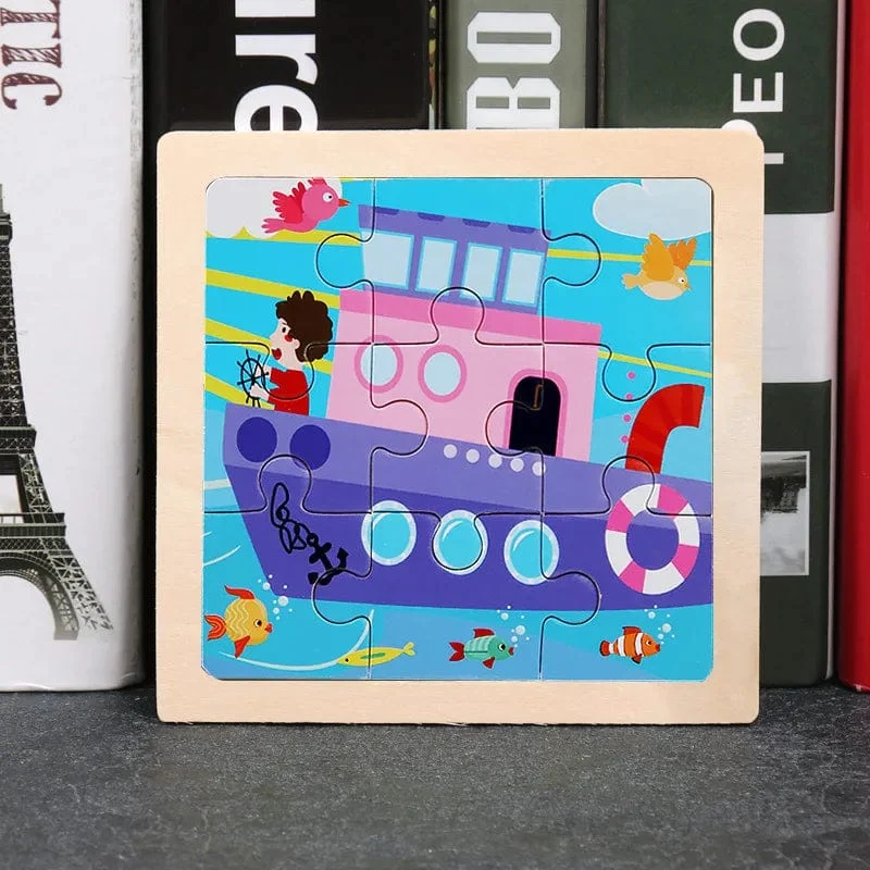 9 Stücke Montessori Holz Kind Spielzeug 3D Kinder Bildungsmaterialien Cartoon Dinosaurier Transport Puzzles Lernspielzeug